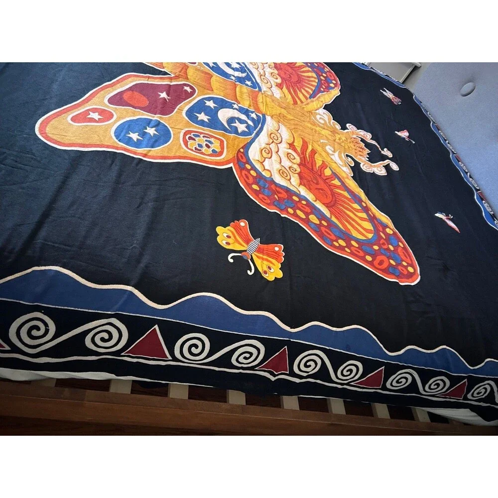 Hand‎ loomed Fairy Butterfly Sun & Moon Tapestry Bed Wall India 85” X 102”